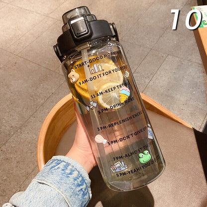 2L Sports Stickers Water Bottle Large Capacity Straw Gradient Fitness Water Cup