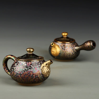 Kiln Change Colorful Peacock Glaze Tea Set Kettle Tea Pot Tea Cups Painted Gold