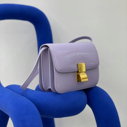 Lizard Effect Real Leather Flap Box bag Shoulder bag Purse Crossbody Square bag