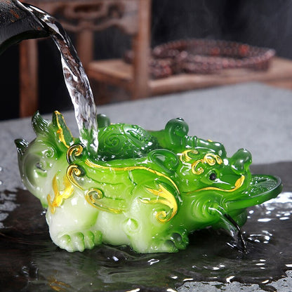 1pc Retro Golden Toad Statue Resin Color Changing Tea Pet Tea Figurine Ornament