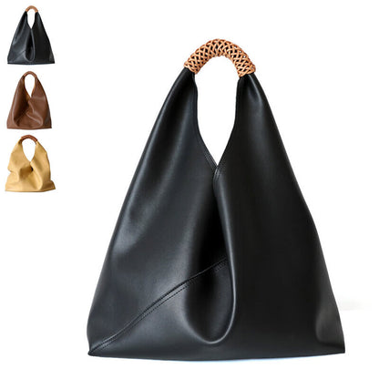 Raw Edge Leather Triangle Tote Hobo Shopper Shoulder Bag Sack Braided Handle
