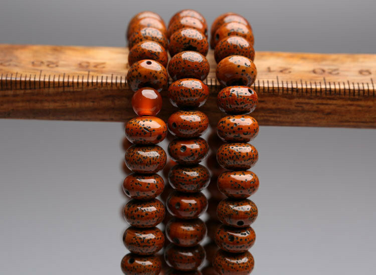 8x5mm 108 red star & moon Bodhi Prayer beads Flat Mala Necklace 老星月菩提子算盘珠