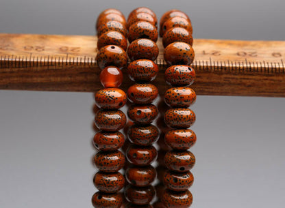 8x5mm 108 red star & moon Bodhi Prayer beads Flat Mala Necklace 老星月菩提子算盘珠