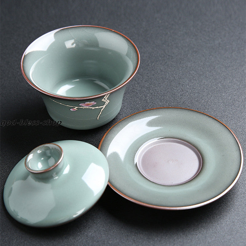 Yuanyao Craft Gaiwan Porcelain Tureen Handpainted Floral Covered Bowl With Lid