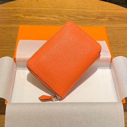 Genuine Leather Coin Bag Zipper Multi Card Pocket Wallets Purses Cotton Orange