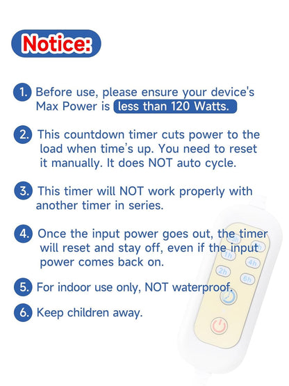 Extension Cord with Timer - X1, Auto-Off Switch for Electric Wax Warmer, 6 Optio