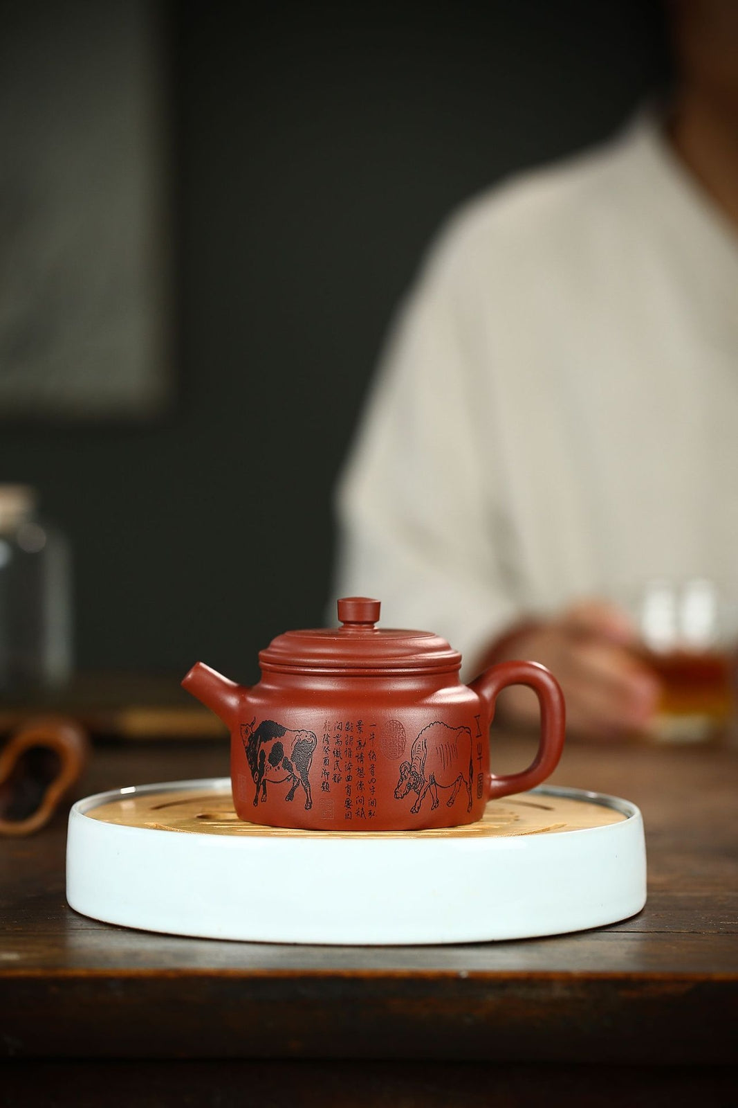5.1" Chinese Yixing Zisha Pottery Clovershrub Clay 230ML 7 Hole Five Ox Teapot