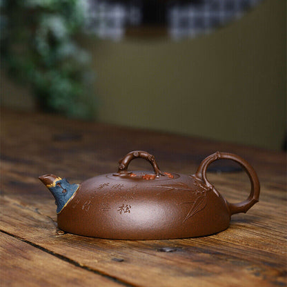 Traditional Craft Handmade Tea Pot Chinese Character Carved Real Yixing Zisha