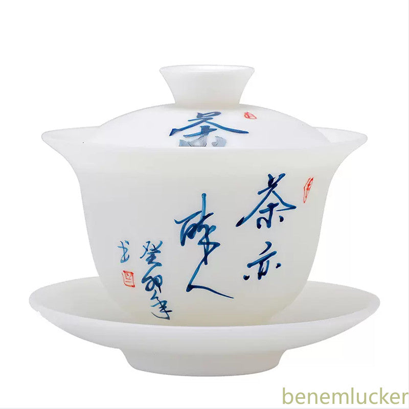 Porcelain Covered Bowl Ceramic Tea Set With Lid Biscuiting Sancai Gaiwan Puer