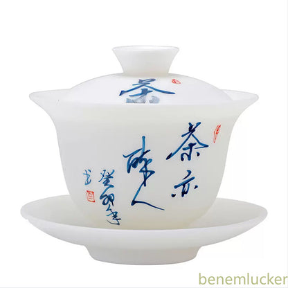 Porcelain Covered Bowl Ceramic Tea Set With Lid Biscuiting Sancai Gaiwan Puer