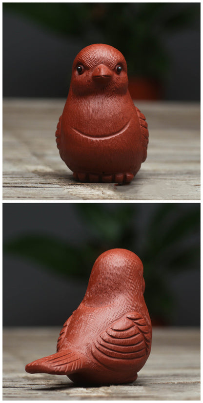 Chinese Purple Clay Tea Pet Lucky Bird Statue Art Ornaments Animal Tea Figurine