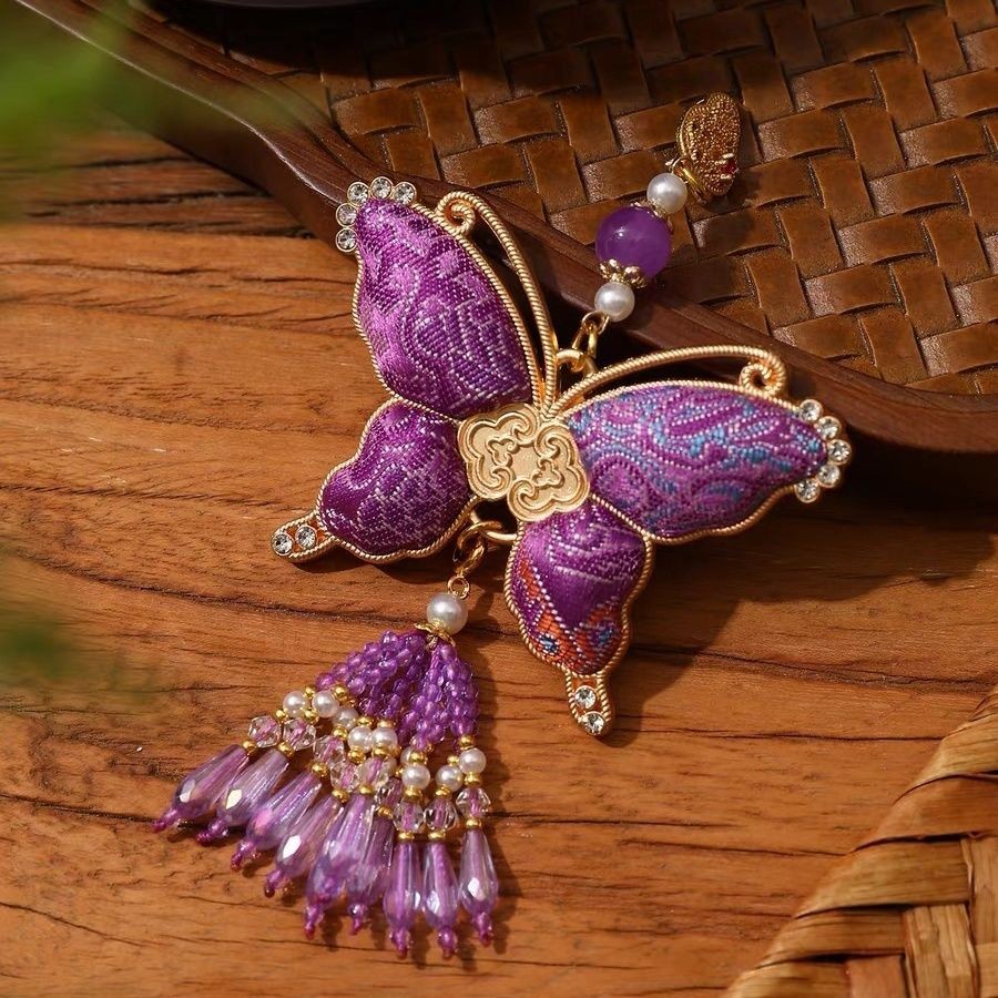 New Chinese Song Jin Handmade Butterfly Tassel Crystal Bag Charm