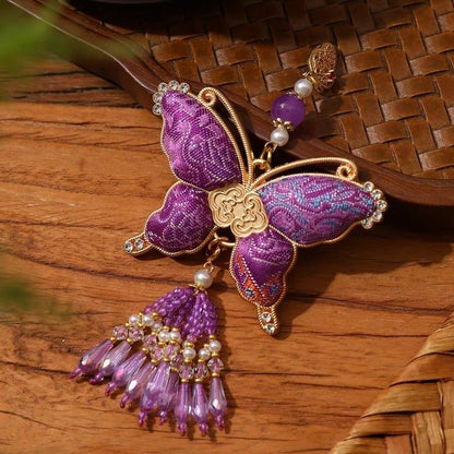 New Chinese Song Jin Handmade Butterfly Tassel Crystal Bag Charm