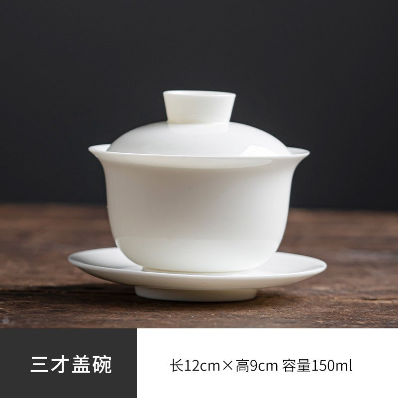 Sheep Fat Jade Porcelain San Cai Gaiwan White Porcelain Tea Set Household