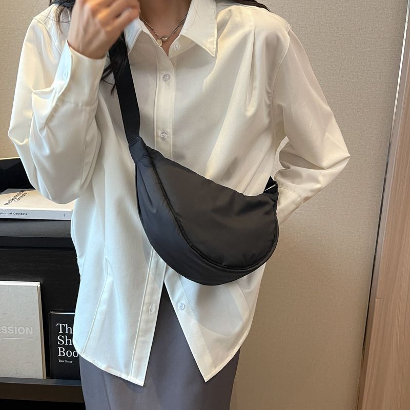 Nylon Shoulder Bags Solid Color Crossbody Bag Half Moon Canvas Messenger Pouch