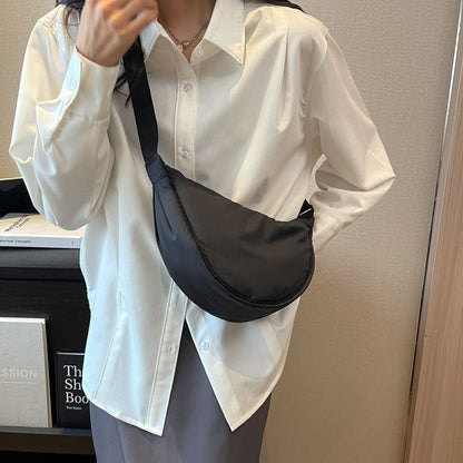 Nylon Shoulder Bags Solid Color Crossbody Bag Half Moon Canvas Messenger Pouch