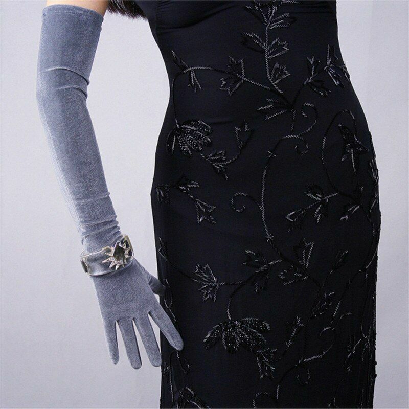 Fashion Velvet Gloves 22/40/50/60/70cm Long Opera Women Elastic Touchscreen Mitt
