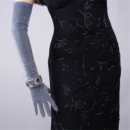 Fashion Velvet Gloves 22/40/50/60/70cm Long Opera Women Elastic Touchscreen Mitt