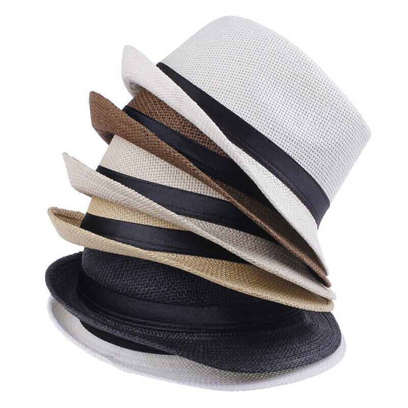 Men Women Straw Jazz Fedora Hat Trilby Cuban Sun Cap Panama Short Brim Summer*US