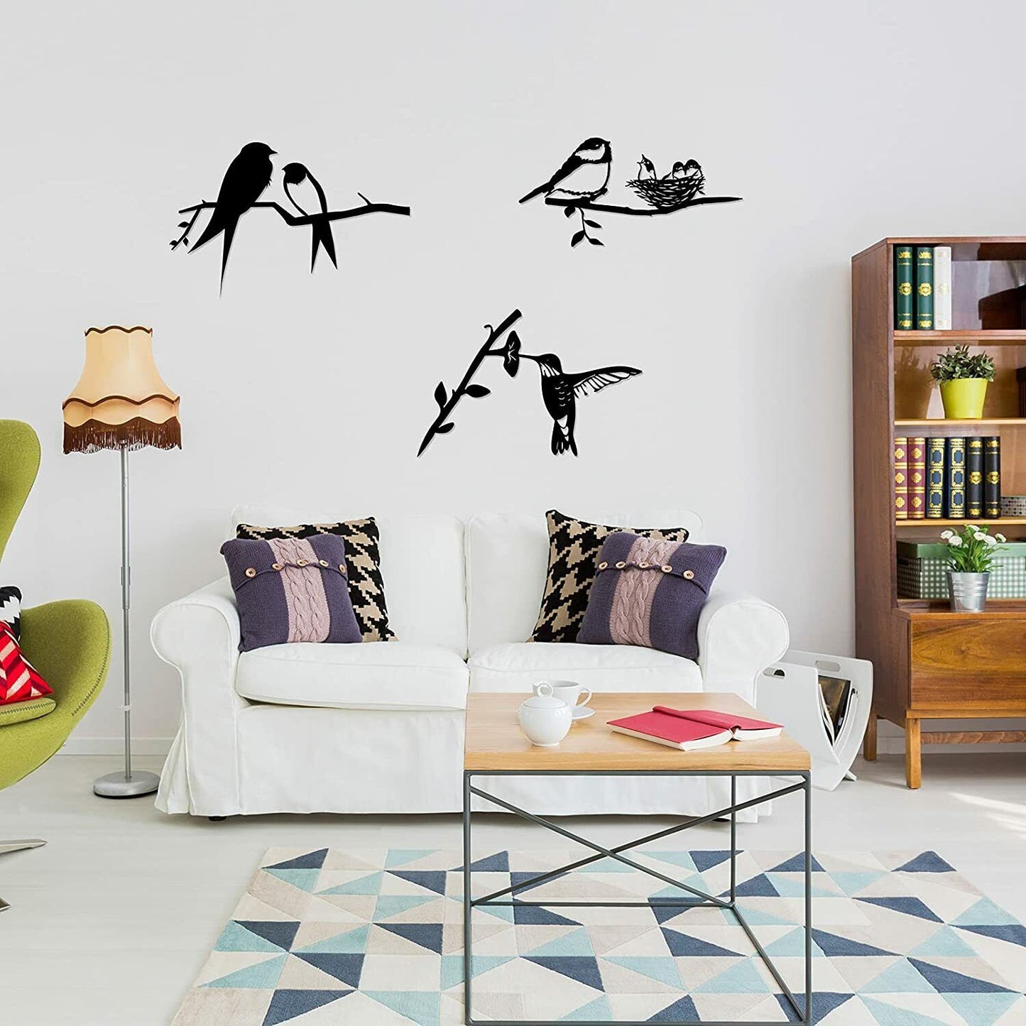 3 PCS Metal Bird Silhouette Wall Art Decor Birds on The Branch Metal Bird Statue