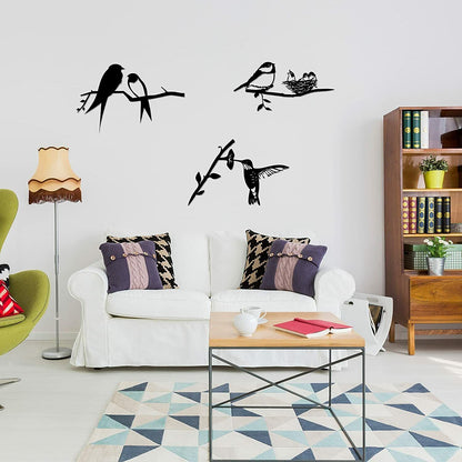 3 PCS Metal Bird Silhouette Wall Art Decor Birds on The Branch Metal Bird Statue