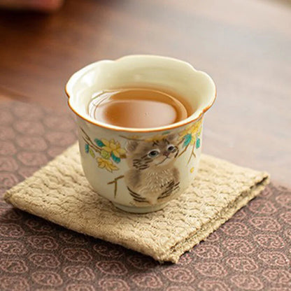 Ru Kiln Cute Cat Teacup Cute Ceramic Tea Cup Chinese Tea Set Tea Cup