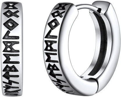 Earrings Men Women Stainless Steel Hoop Round Sterling Stud Norse Viking 1 Pair