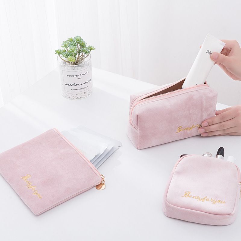 Cosmetic Bag Soft Velvet Make Up Storage Toiletry Package Travel Organizer Pouch