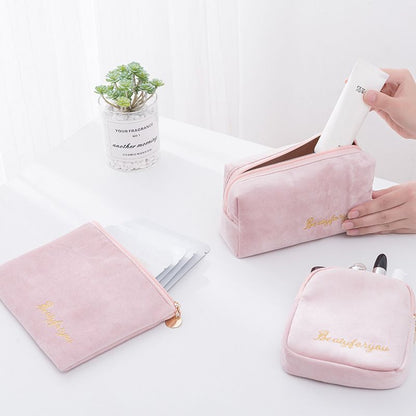 Cosmetic Bag Soft Velvet Make Up Storage Toiletry Package Travel Organizer Pouch