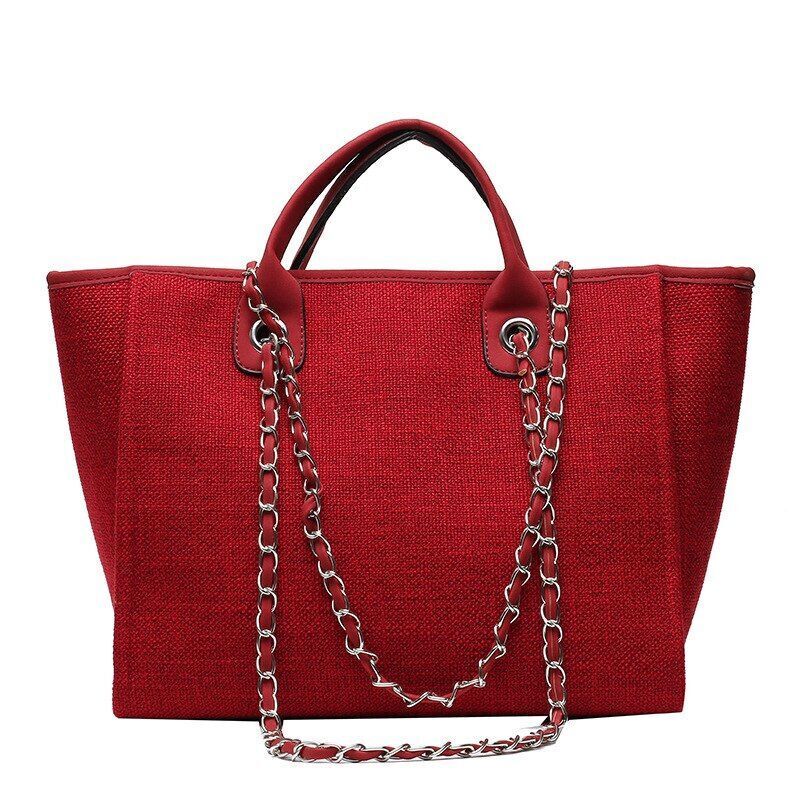 Casual Large Capacity Tote Chains Women Handbags Luxury Canvas Lady Shoulder Bag