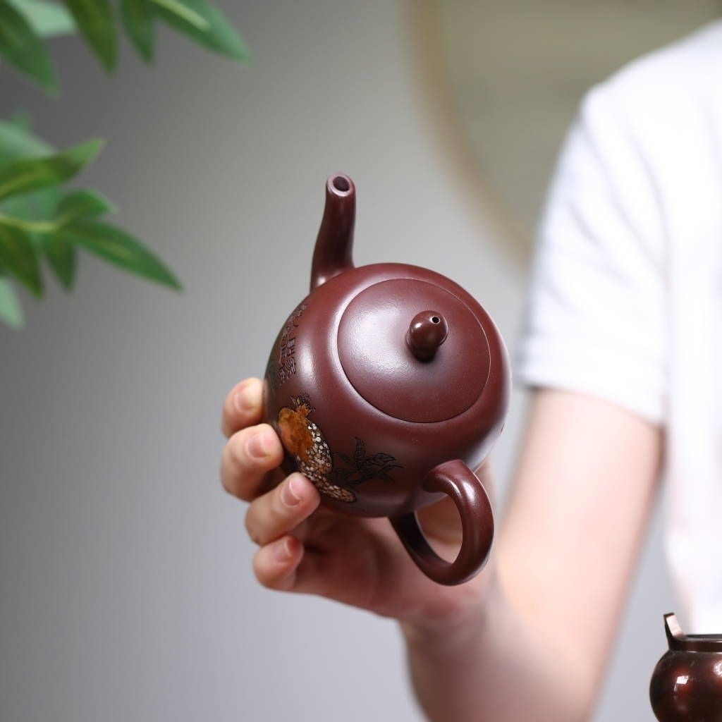 Yixing Zisha Teapot Longxue Sha Hand Painted 240ml Gongfu Tea Pot