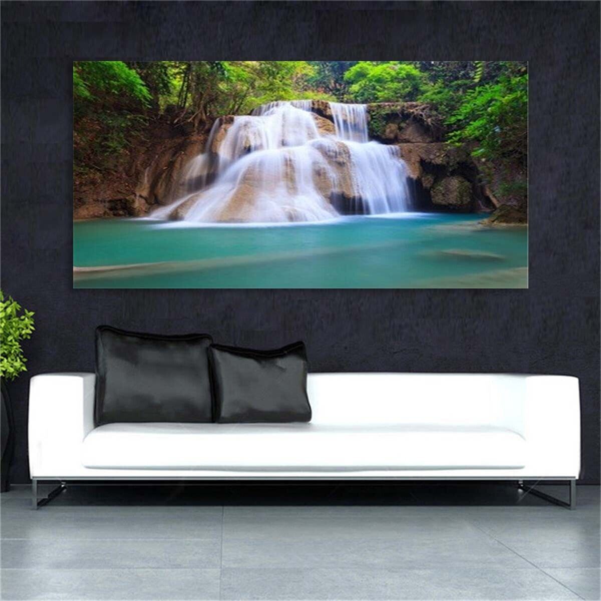 Large art prints Home Decor Canvas Painting Wall Art Forest Waterfall Green