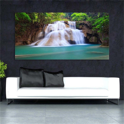 Large art prints Home Decor Canvas Painting Wall Art Forest Waterfall Green