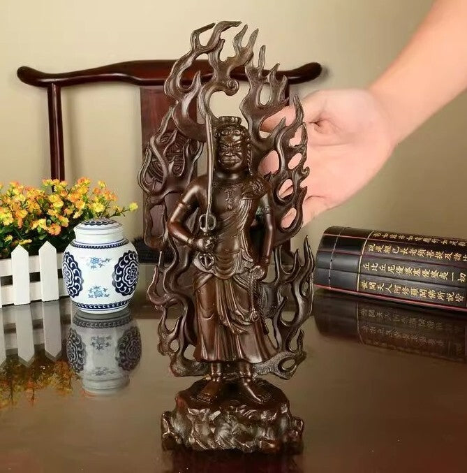 Old Brass Acalanatha Buddha Statue Tibetan Buddhism Warrior Sword Katana Fudo