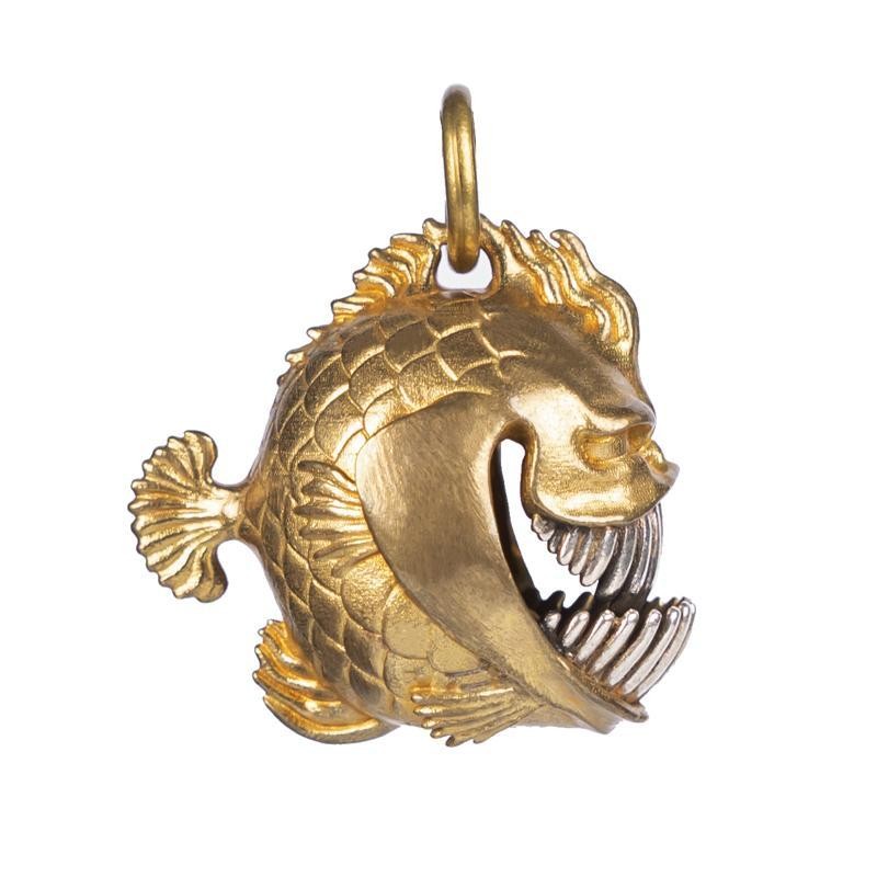Original Piranha Bell Pendant Fun Metal Keychain Bag Charm Keyring Decor