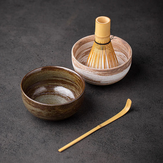 Ceramic Matcha Set with Bamboo Whisk and Chasen Holders