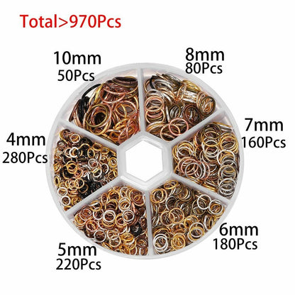970Pcs/Set Mixed Color Open Jump Ring Split Connector Jewelry Making Kit Finding