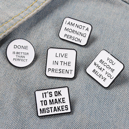 3PCS Motivational Quotes Live Enamel Brooch Pins Happy Life Bag Hat Lapel Badge