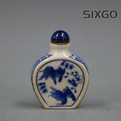 China Antique Blue and White Porcelain Goldfish Snuff Bottle Collectable