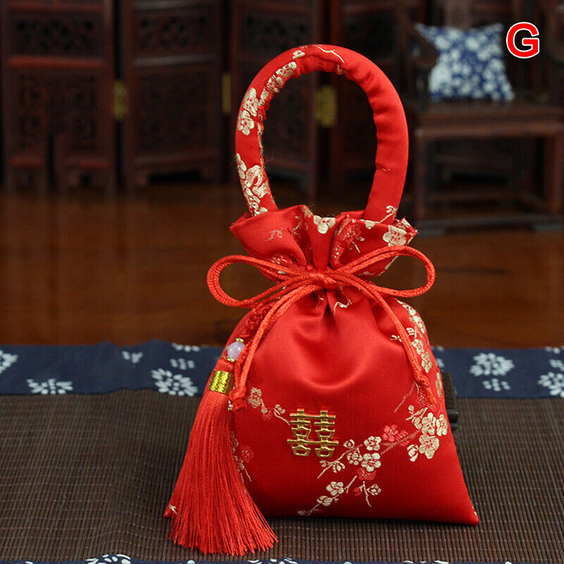 14x11cm Portable Brocade Wedding Candy Bag Package Bag Drawstring Red Candy BN8