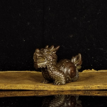Rare collectable dragon son figure statue table home decor bronze tea pet gift