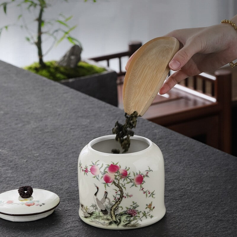 Handpainted Tea Canister Sealed With Lid Porcelain Small Jar Loose Tea Storage
