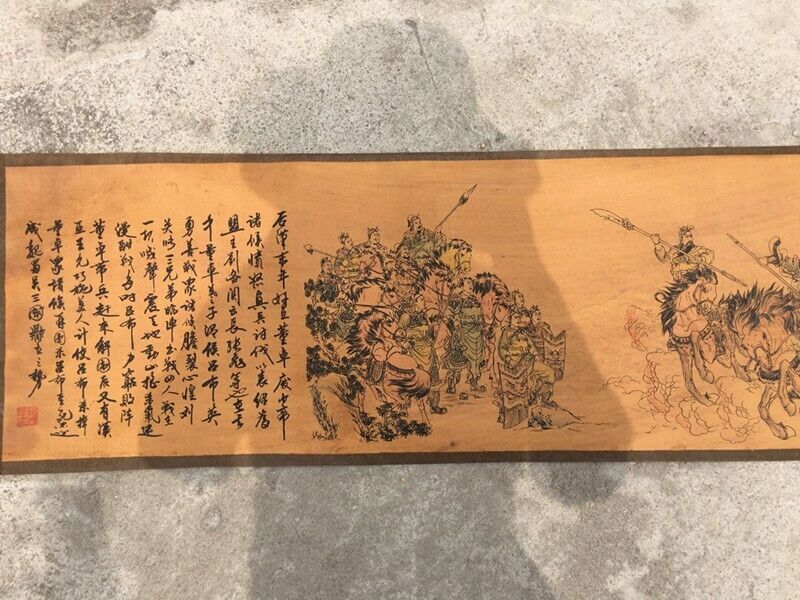 Chinese Old Three British War Lu Bu Paper Cloth Painting Scroll Mural Collected