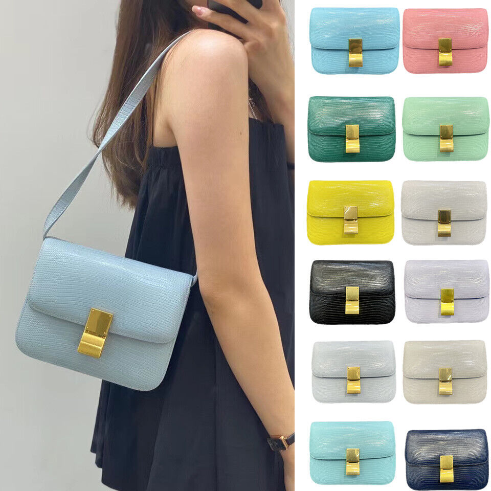 Lizard Effect Real Leather Flap Box bag Shoulder bag Purse Crossbody Square bag