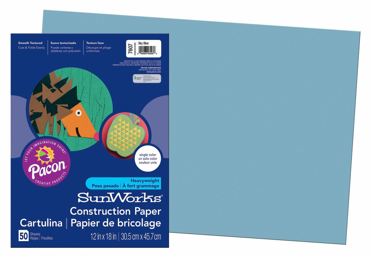SunWorks Construction Paper, Sky Blue, 12" x 18", 50 Sheets