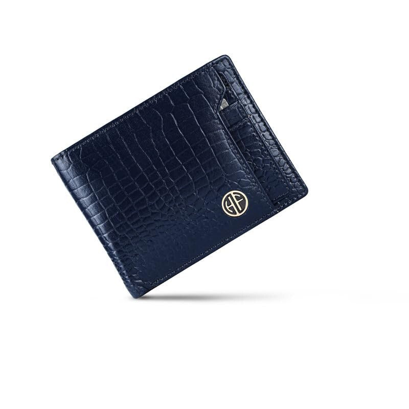 Brand New Authentic RFID Protected Blue BI-Fold Genuine Leather Mens Wallet