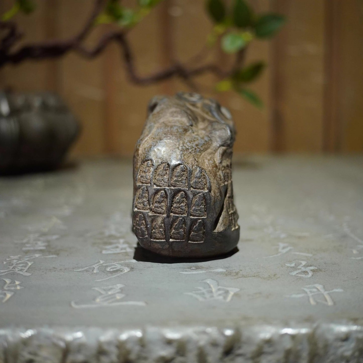 Old Stone Carved Buddha Statue Zen Religious Belief Home Office Decor