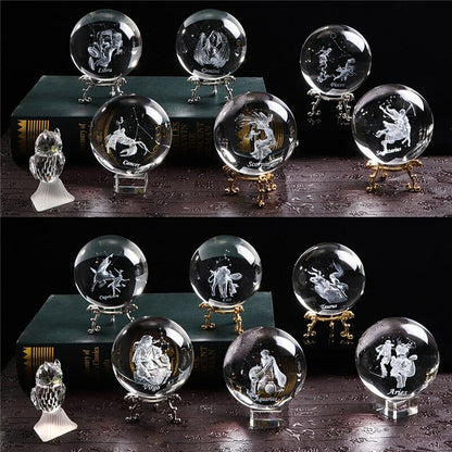 Zodiac Sign Star Crystal Ball Laser Engraved Glass Sphere Crystal 80MM Gift