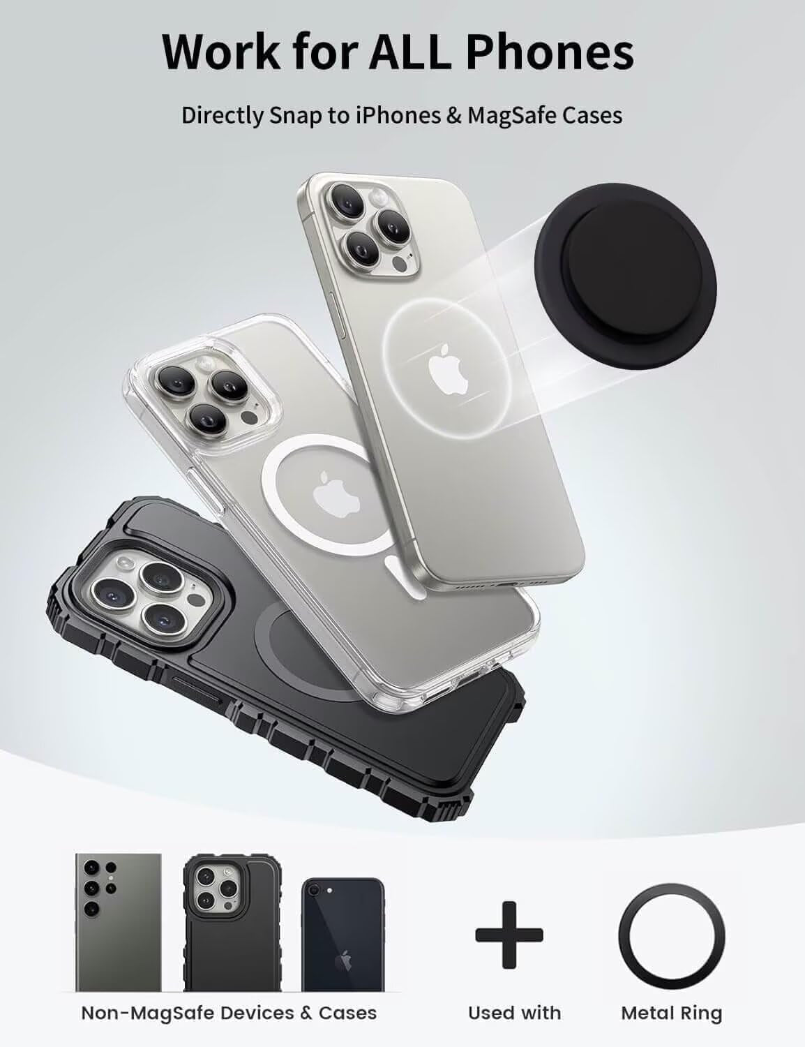 Transparent Magnetic Phone Grip Compatible with Magsafe，Collapsible Mobile Phone