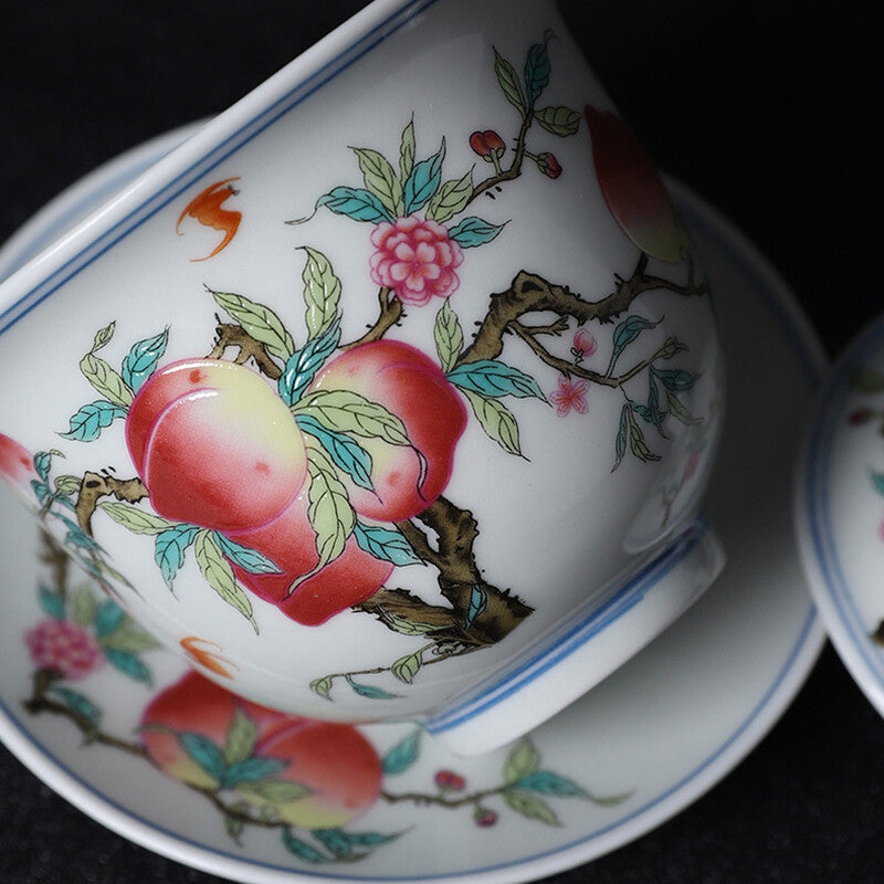 Porcelain Gaiwan Under Glaze Handpainted Tureen Ceramic Covered Bowl Saucer Lid
